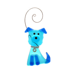Fluffy Dog Fused Glass Ornament - Bright Blue/Cobalt