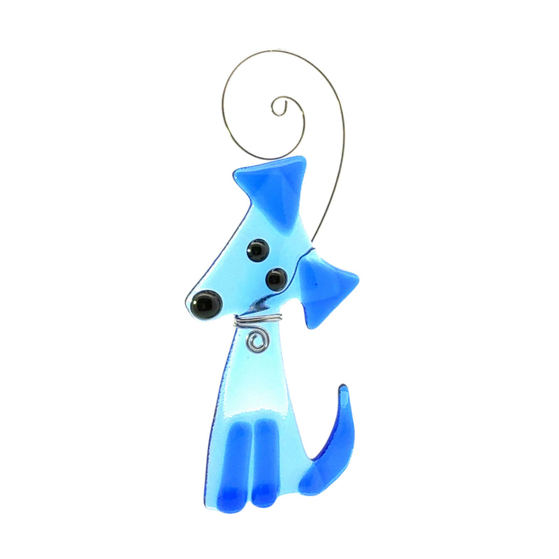 Dog Fused Glass Ornament - Light Blue/Cobalt
