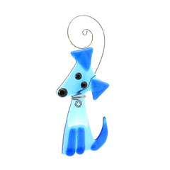 Dog Fused Glass Ornament - Light Blue/Cobalt