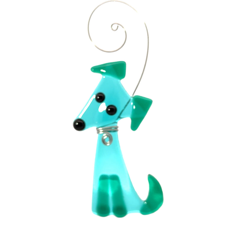 Dog Fused Glass Ornament - Turquoise/Green