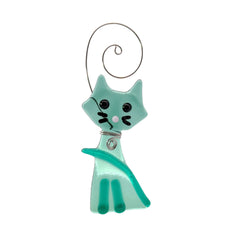 Kitty Cat Fused Glass Ornament - Green