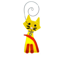 Kitty Cat Fused Glass Ornament - Yellow/Orange
