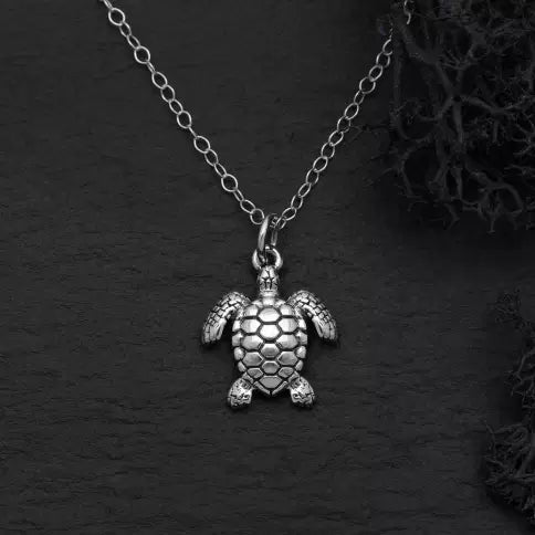 Sterling Silver Sea Turtle Charm Necklace