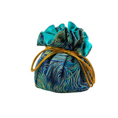 Navy and Gold Peacock Brocade Jewelry Pouch