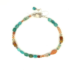 Sterling Silver, Turquoise, Agate, Spessartine, Cubic Zirconia, Roman glass beads, Faience