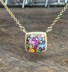 Rainbow Sapphire Cluster Necklace