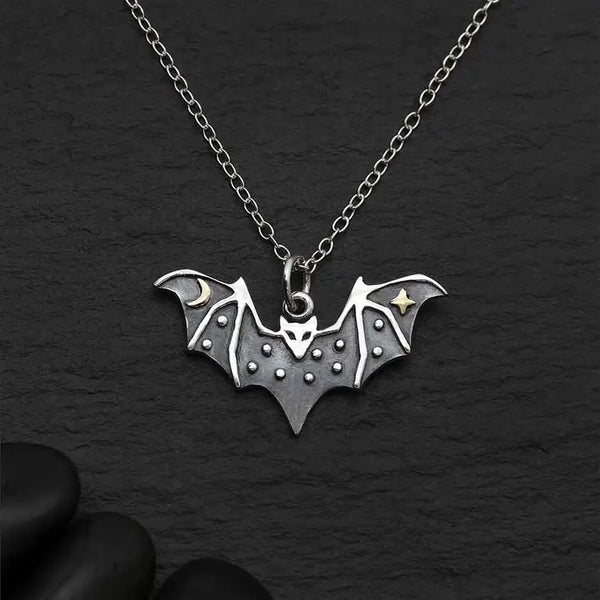 Awakening Bat Necklace, Handmade Bat Pendant Ready for Adventure in Silver, Gold, cheapest and Bronze