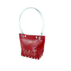 Small Runway Handbag in Candy Apple Red with Embroidered Wild Flowers