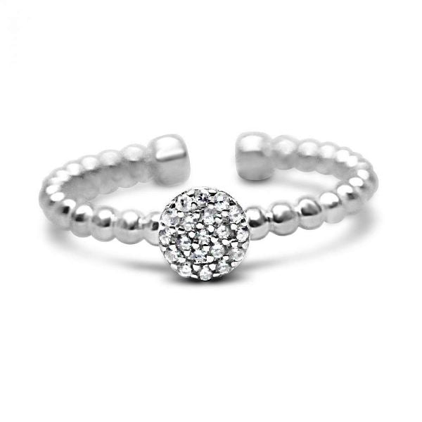 Stia It Fits! Pavé Disk Droplet Wire Ring in Sterling Silver with Cubic Zirconias