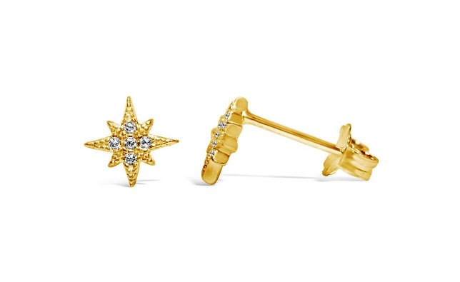 Stia Pave Starburst Gold Plated Post Earrings