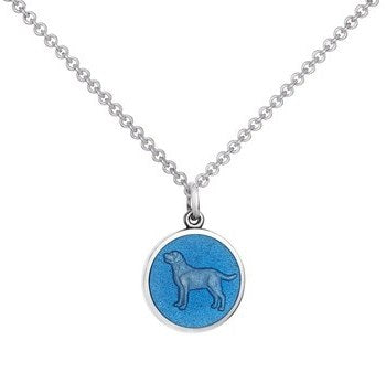 Colby Davis Sterling Small Dog Pendant in French Blue Enamel on Chain