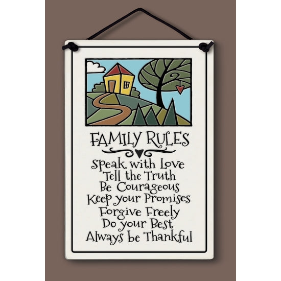 Spooner Creek Large Rectangle Tile, "Family Rules: Speak with love. Tell the truth. Be courageous. Keep your promises. Forgive freely. Do your best. Always be thankful."