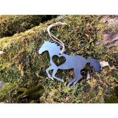 Horse Running Rustic Ornament with Heart