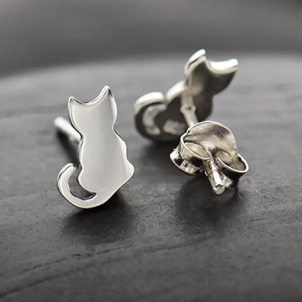 Sterling Silver Tiny Cat Stud Earrings