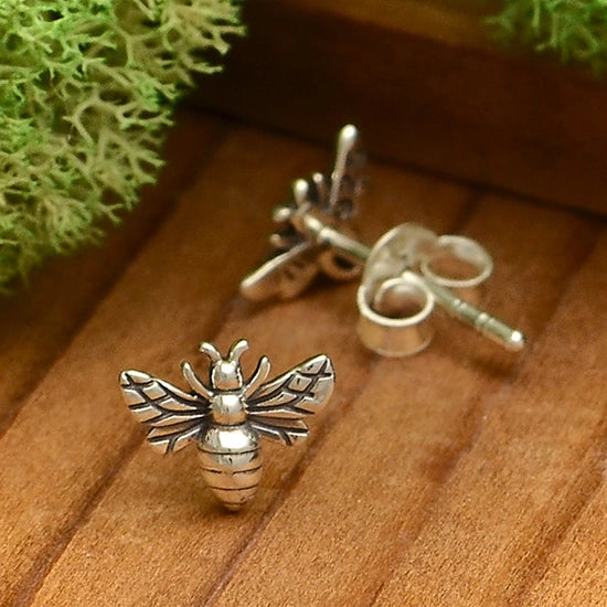 Sterling Silver Tiny Bee Post Earrings