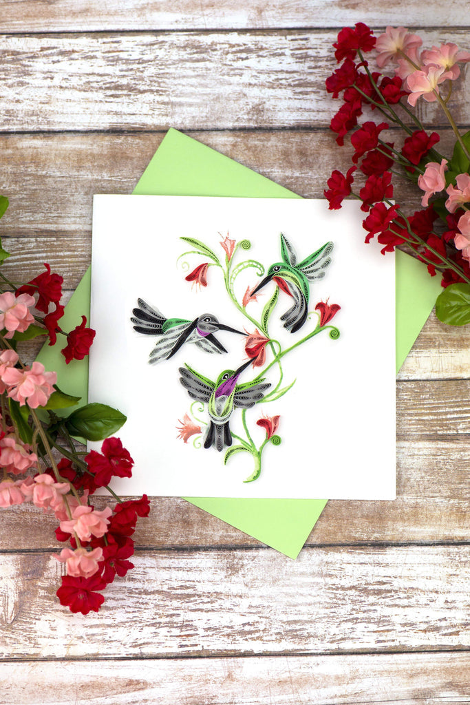 Quilled Hummingbird Trio Greeting Card