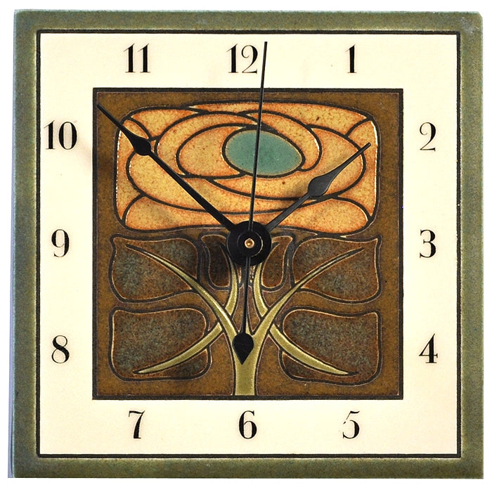 All Fired Up Small Ceramic Clock in Art Nouveau Flower