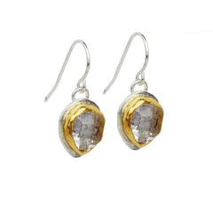 Silver + Salt Sterling Silver and 22k Gold Herkimer Diamond Drop Earrings
