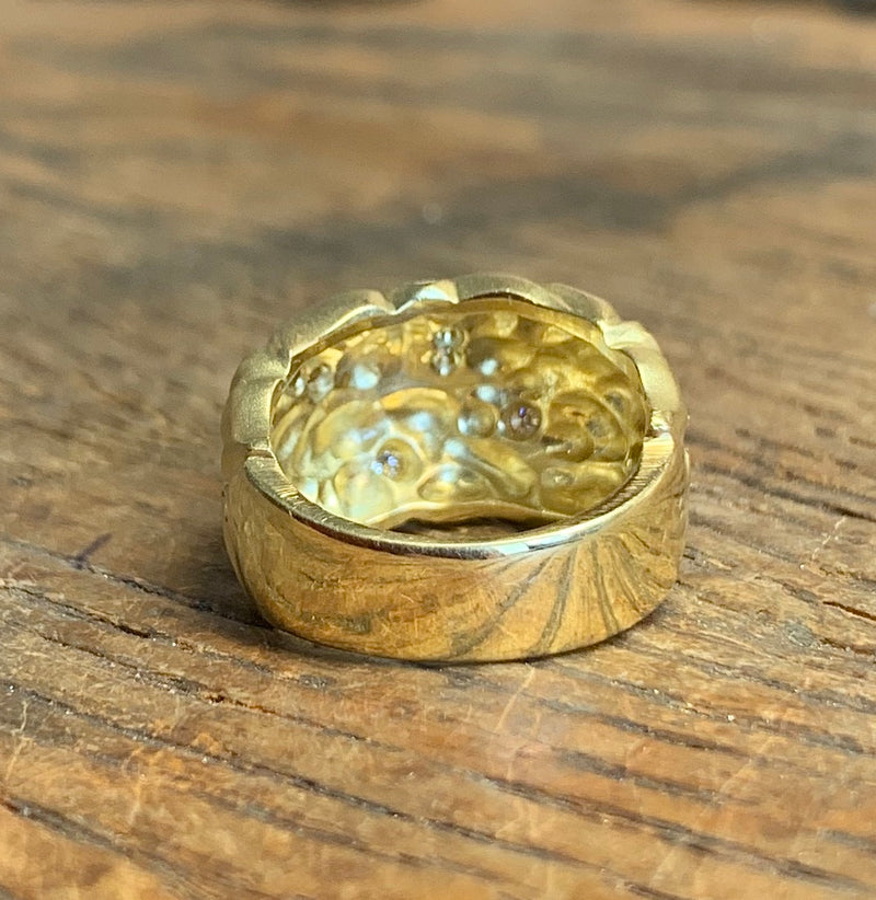 Carol Ackerman carved leaf motif dome ring in 18 karat yellow gold