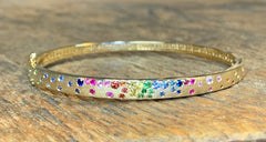 Rainbow Sapphire & Tsavorite Garnet Flush Set Bangle Bracelet