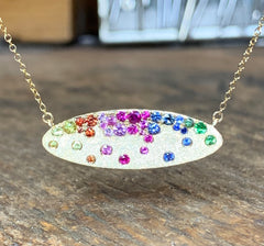 Rainbow Sapphire & Tsavorite Garnet Flush Set Pendant/Necklace