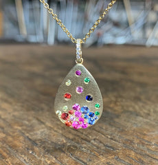 Rainbow Sapphire, Tsavorite Garnet & Diamond Flush Set Pendant/Necklace