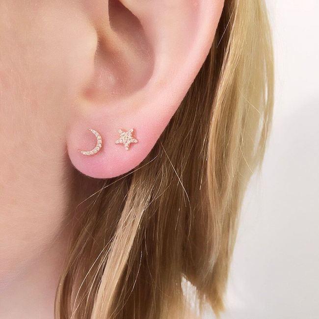Liven Co. 14k White Gold Star and Moon Diamond Post Earrings