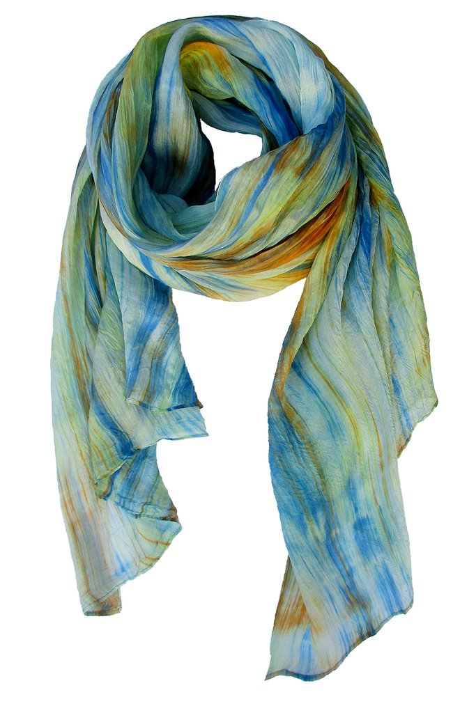 Lua Hand Dyed Silk Scarf in Blue/Rust