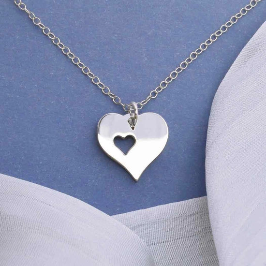 Sterling Silver Heart Necklace with Heart Cutout
