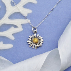 Sterling Silver Daisy Necklace with Bronze Center