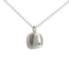 Small Puffy Square Necklace with Diamond Drop