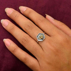 Silver Hexagon Shadow Box Ring with Bronze Bee
