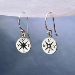 Sterling Silver Compass Dangle Earrings