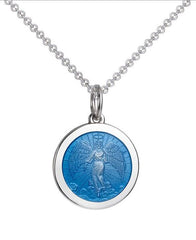 Colby Davis Medium Sterling Guardian Angel Pendant in French Blue Enamel on Chain
