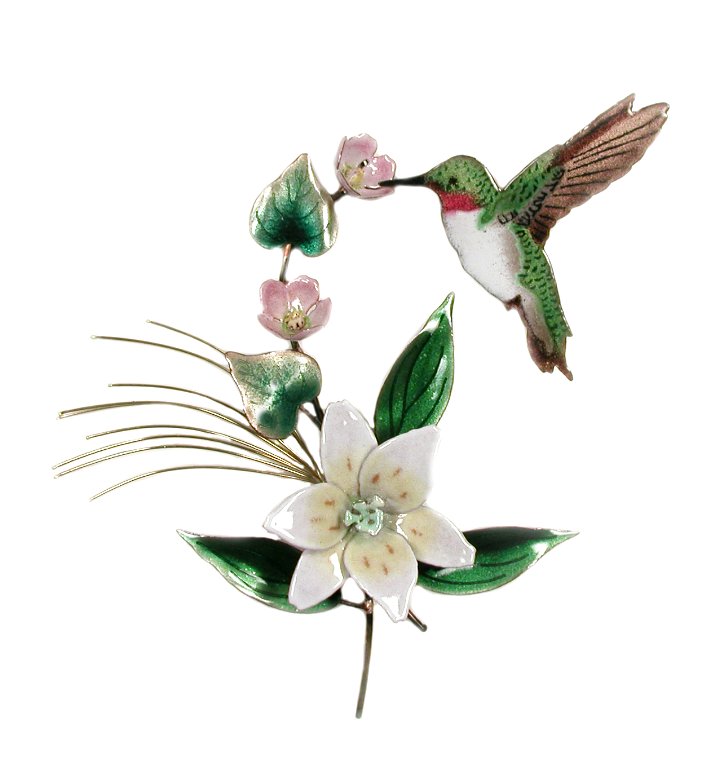 Bovano Enamel Hummingbird on Wood Lily Wall Decor 