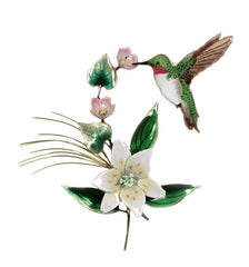 Bovano Enamel Hummingbird on Wood Lily Wall Decor 