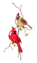 Two Cardinals on Yellow Flower Branch