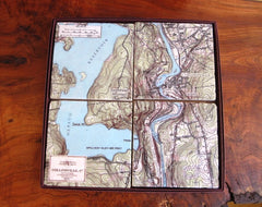 Collinsville, CT Map Marble Tile Coaster Set 