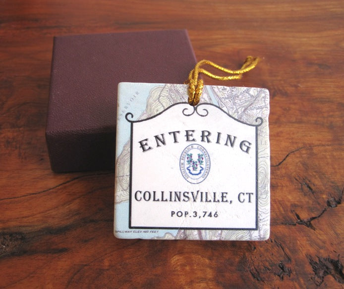 Collinsville, CT Sign Marble Tile Ornament