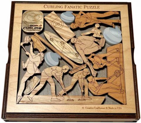 Curling Fanatics Puzzle - wood & acrylic challenging brain tease