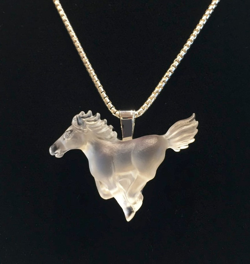 Matt Bezak Glass White Spirit Horse Pendant Set in Sterling Silver