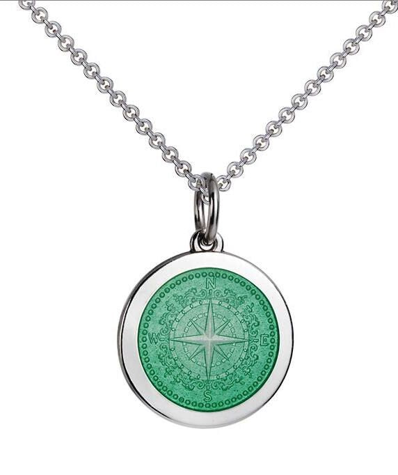 Colby Davis Sterling Medium Compass Rose Pendant in Light Green Enamel on Chain