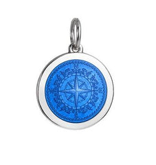 Colby Davis Sterling Medium Compass Rose Pendant in French Blue Enamel  on Chain