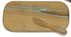 Treestump Woodcraft Mesquite Wood with Turquoise Inlay Cheese Board with Server
