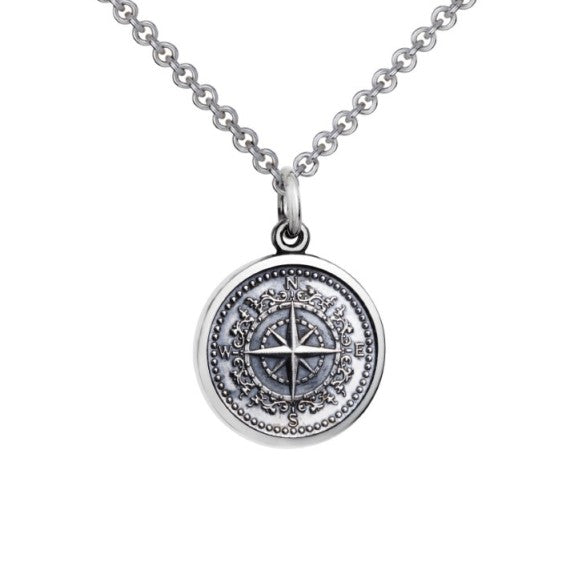 Colby Davis Oxidized Sterling Silver Small Compass Rose Pendant on Chain