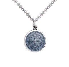 Colby Davis Sterling Small Compass Rose Pendant in Gray Enamel on Chain