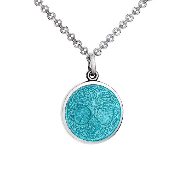 Colby Davis Small Sterling and Light Blue Enamel Tree of Life Pendant on Chain