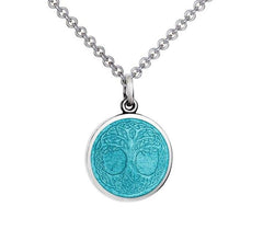 Colby Davis Small Sterling and Light Blue Enamel Tree of Life Pendant on Chain