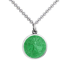 Colby Davis Small Sterling and Light Green Enamel Tree of Life Pendant on Chain