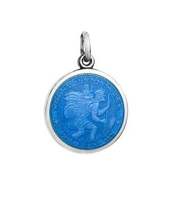 Colby Davis Sterling Small St. Christopher Pendant in French Blue Enamel 